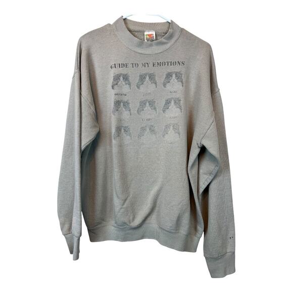 Cat Kitten Guide to my Emotions Sweatshirt Pullover Casual Athleisure Faded L - Picture 1 of 8
